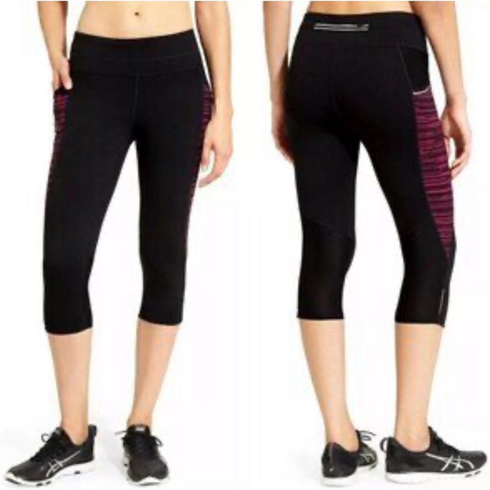 Athleta‎ Womens Black Pink Spliced Mix Match Be Free Knicker Capri Leggings Sz S